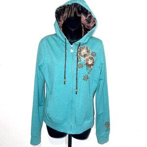 Vintage Billabong Y2K Teal & Brown Hoodie Size Juniors XL or Women's Medium